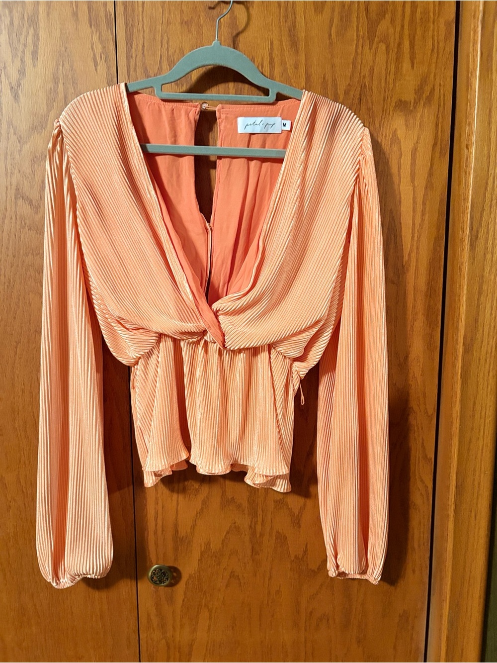 Petal & Pup Peach Twisted Pleated V-Neck Blouse